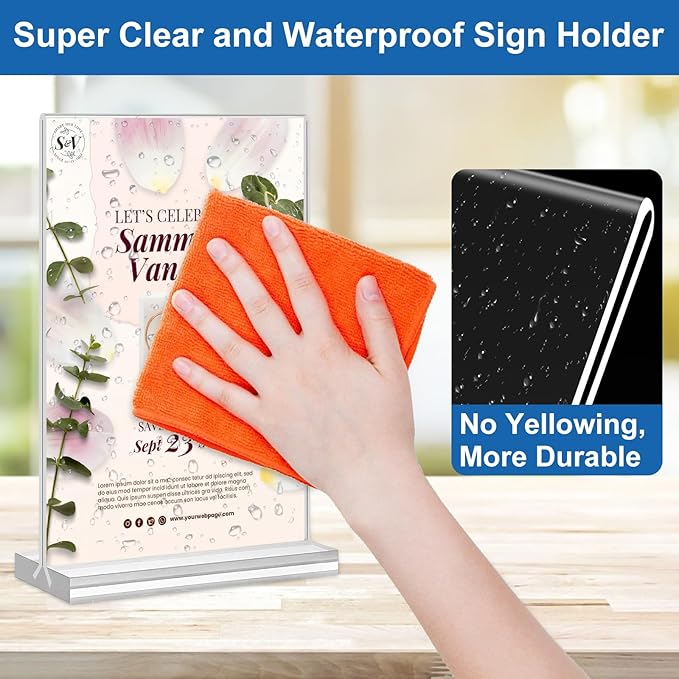 Acrylic Sign Holder 5x7, 6 Pack Clear Plastic Table Display Vertical - Image 4