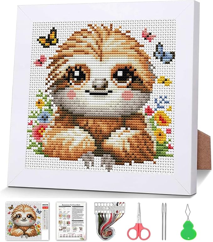 VIGEGU Sloth Cross Stitch Kits for Beginner, Stamped Cross Stitch Kits Crafts by VIGEGU