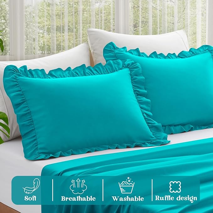 KKJIAF Ruffle Pillow Cases Queen Size Set of 2, Ruffled Pillow Covers - Image 4