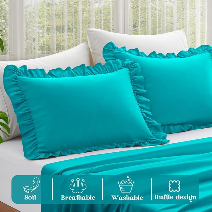 KKJIAF Ruffle Pillow Cases King Size Set of 2, Ruffled Pillow Covers - Image 4