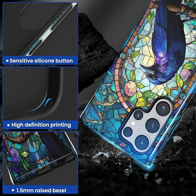 for Samsung Galaxy S24 Ultra Case, Crow Faux Stained Glass Pattern Glossy 2 in - Image 4