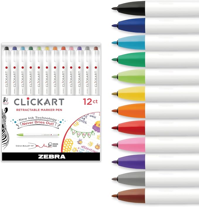Zebra Pen CLiCKART Retractable Felt Tip Pen, 0.6mm Fine Point, Moisture by ZebraPen