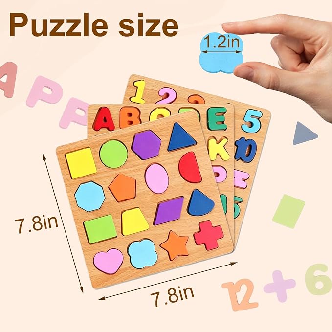 Wooden Puzzles for Toddlers 3-5, Boys & Girls, Montessori Toddler | 3 in 1 - Image 2