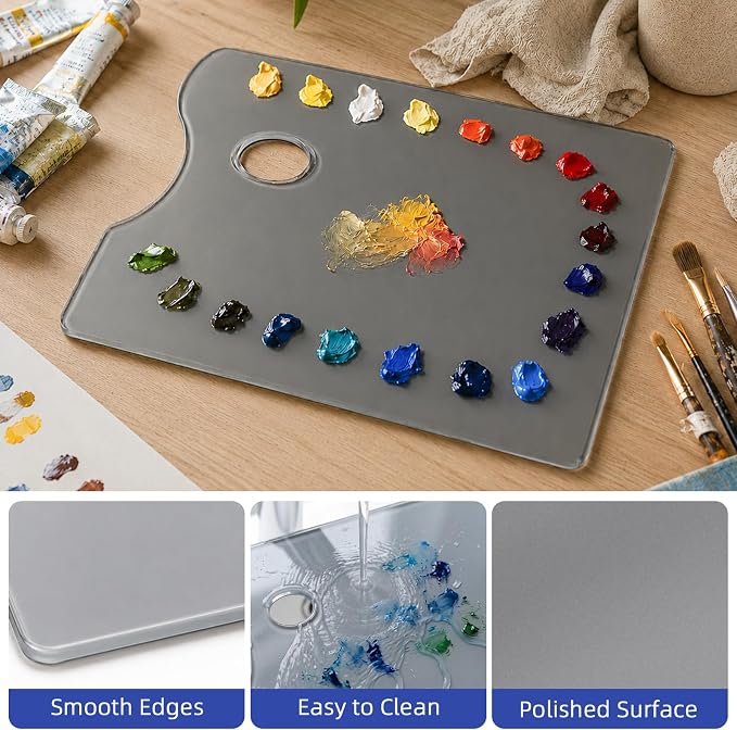 10x14 Inch Natural Grey Tempered Glass Palette, Handy Rectangular Glass Palette - Image 3
