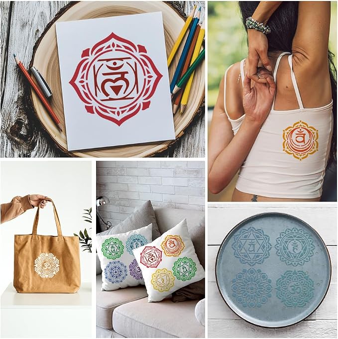 8Pcs Chakras Yoga Stencils for Painting, 5.9"x5.9" Reusable Mandala Stencil - Image 5