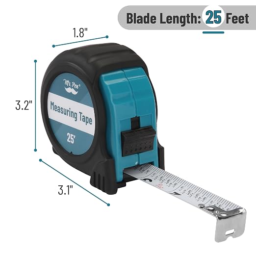 Mr. Pen- Retractable Tape Measure 25 ft, Teal & Black, Easy Read | Steel - Image 2