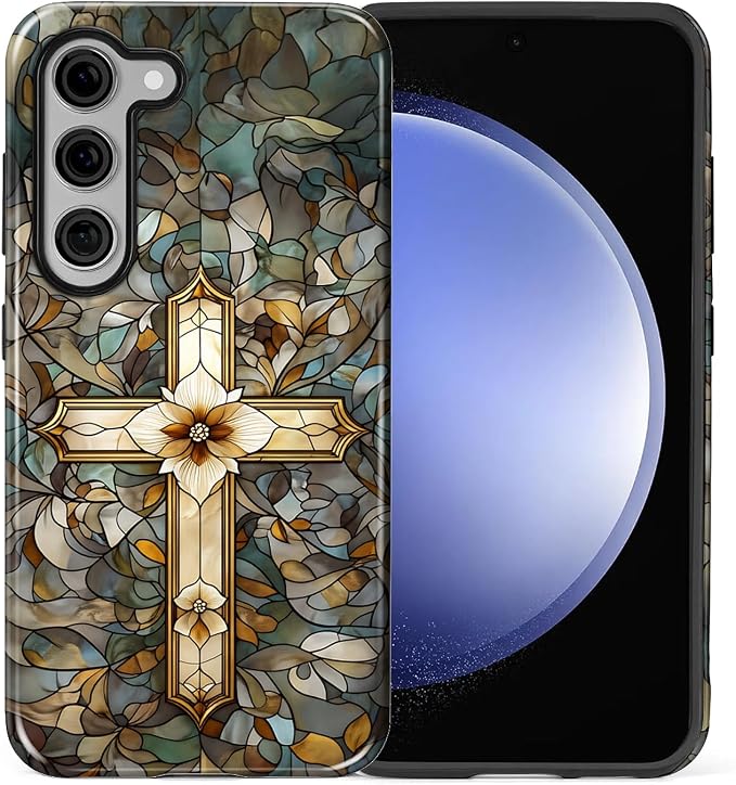 for Samsung Galaxy S23 Plus Case, Christian Cross Stained Glass Pattern Glossy - Image 2