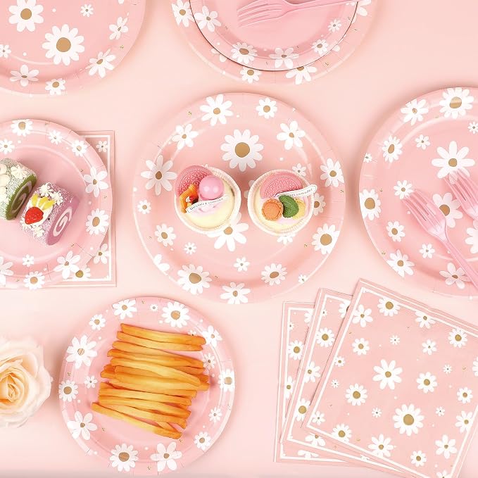 50 Guests Daisy Plates and Napkins Party Supplies Groovy Floral Party - Image 3