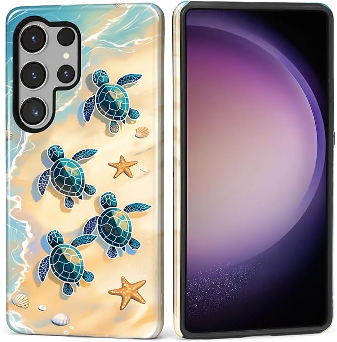 for Samsung Galaxy S25 Ultra Case, Sea Turtle Beach Pattern Glossy 2 in 1 by Teonvpu