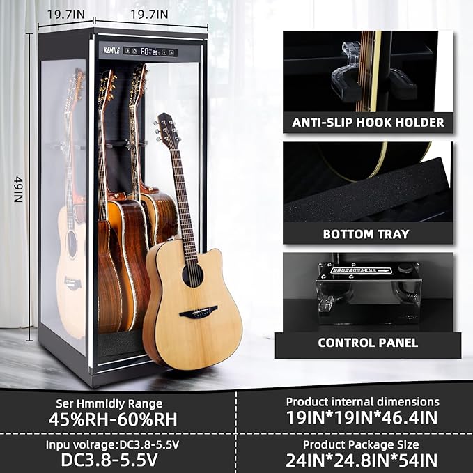 Humidity Guitar Display Case 270° Glass Lockable Guitars Ukuleles | Humidity - Image 3