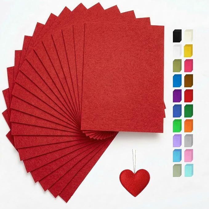Red Felt Fabric Sheets Stiff 20 Pcs 8" X 12", 1mm Thick Assorted Color Sewing by FANOMMI