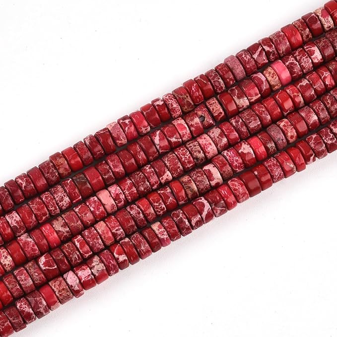 190pcs 4x2mm Red Natural Sea Sediment Imperial Jasper Heishi Disc Rondelle by LIFAVOVY