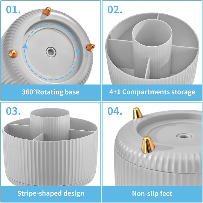 Marbrasse Desk Organizer, 360-Degree Rotating Pen Holder, Desk Organizers and - Image 4