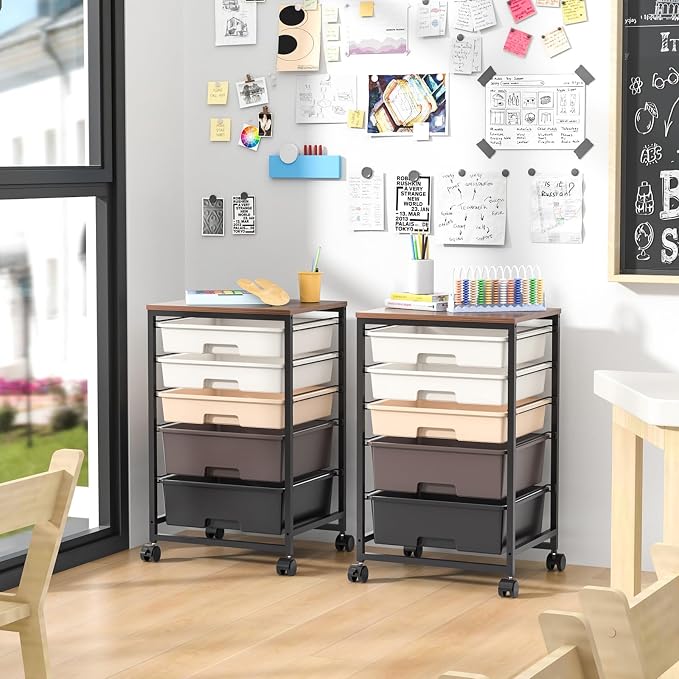 SYKIARIOL Utility Cart with 5 Drawers, Storage Drawer Cart with Wooden Tabletop - Image 9
