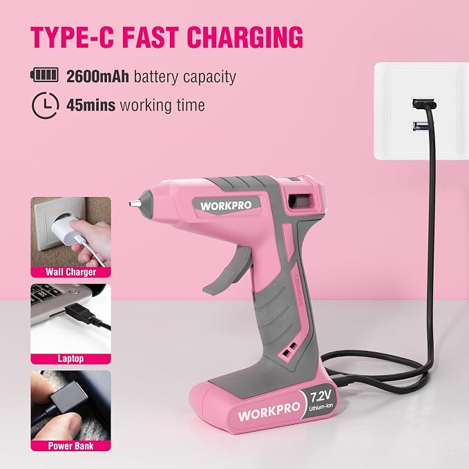 WORKPRO Cordless Hot Glue Gun, 30s Fast Preheating, 7.2V Dual-Temp Glue Gun Kit - Image 4