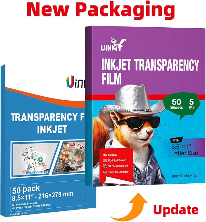 Uinkit Inkjet Transparency Film 50 Sheets 8.5x11 OHP Overhead Projector Film - Image 2