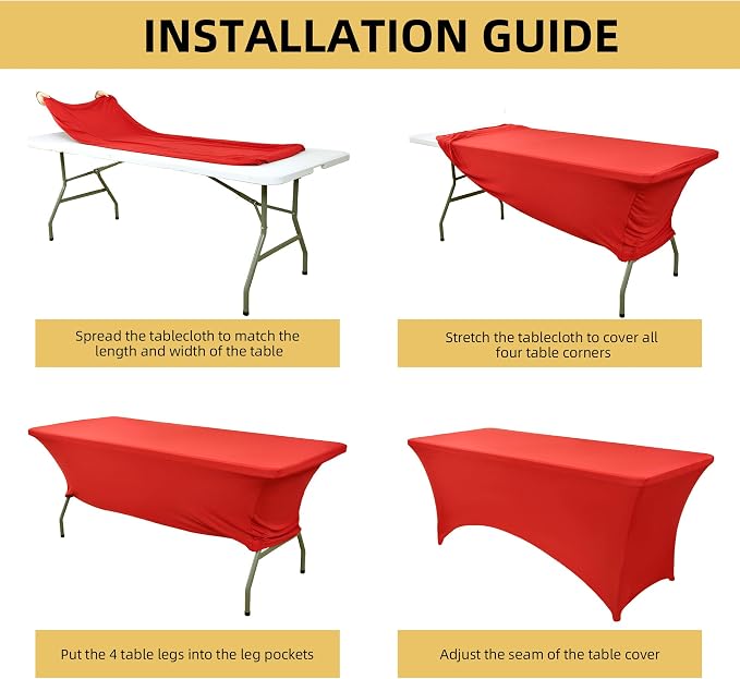 10-Pack 6ft Red Spandex Table Covers - Image 5