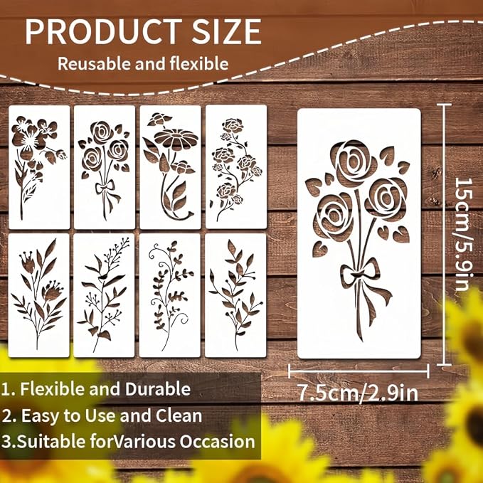 8 Pcs Large Flower Stencils for Painting, 2.9 X 5.9 Inch Flower Stencils for - Image 2