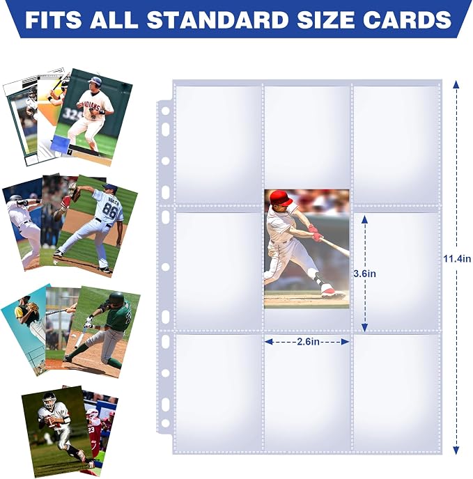 100 Pack 9 Pocket Card Sleeves Binder Sheets, Holds 1800 Cards, Trading Card - Image 3