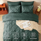 CozyLux Queen Comforter Set Forest Green, 7 Pieces Pintuck Bed in A Bag - Image 2