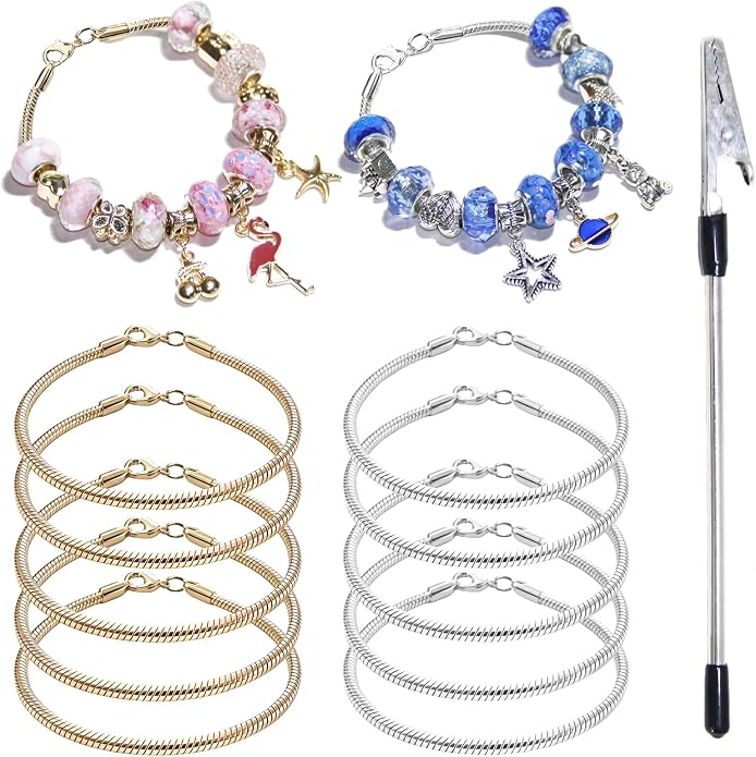 Exway 10 Pcs Snake Charm Bracelet Chain 6.5 Inch Gold and Silver Charm Bracelet by EXWAY