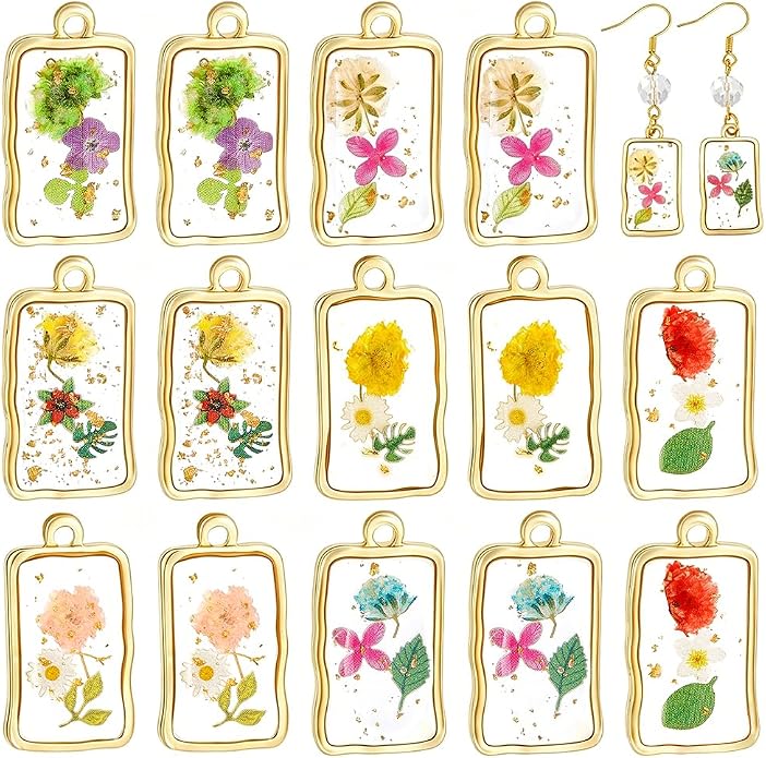 PH PandaHall 14pcs 7 Styles Resin Flower Charms 1 inch Dried Pressed Flower by PHPandaHall