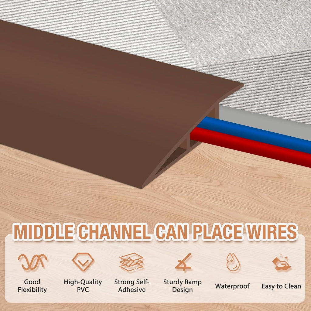 Floor Transition Strip Self Adhesive Vinyl Door Threshold for Doorways Carpet Edging Trim Overlap Edge Reducer for Laminate Floor, Carpet, Tile (Brown, 1/5" to 2/5", 6.6Ft)