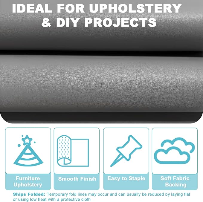 Grey Faux Leather Fabric 197"×55" Smooth Grain Upholstery Vinyl - Image 3