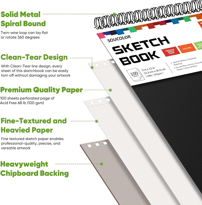 Soucolor Sketch Book 9x12, 100 Sheets, Kids Art Sketchbook - Image 7