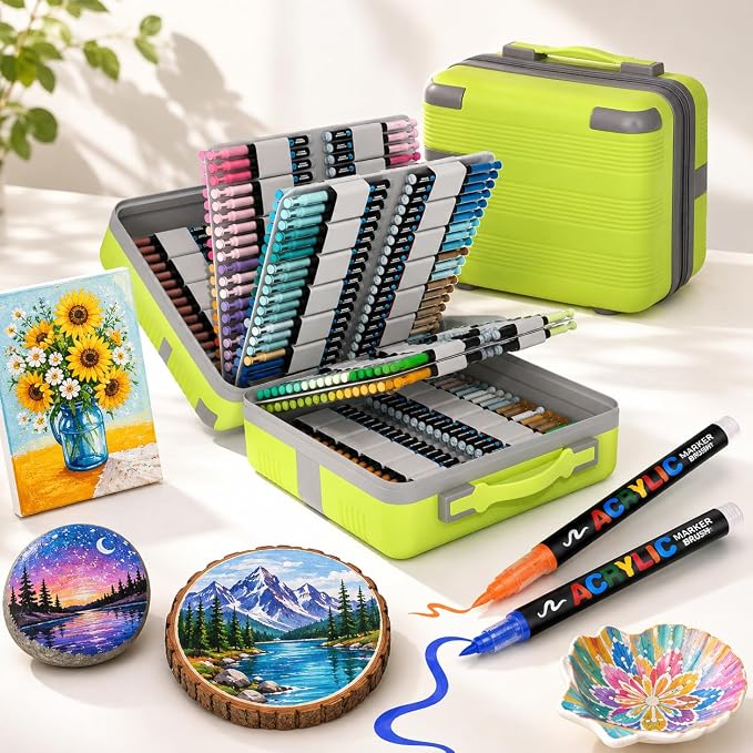 408 Acrylic Paint Markers with Storage Box, Soft Brush Tip Acrylic Paint Pens + by AcrylicAura