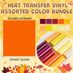 VINYL FROG 10 Sheets Fall Heat Transfer Vinyl Bundle 12"x10" Maroon & Orange & - Image 2