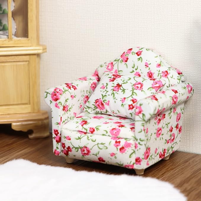 Dollhouse Couch with Pillow 1 12 Scale Miniature Sofa Arm Chair Living Room - Image 3