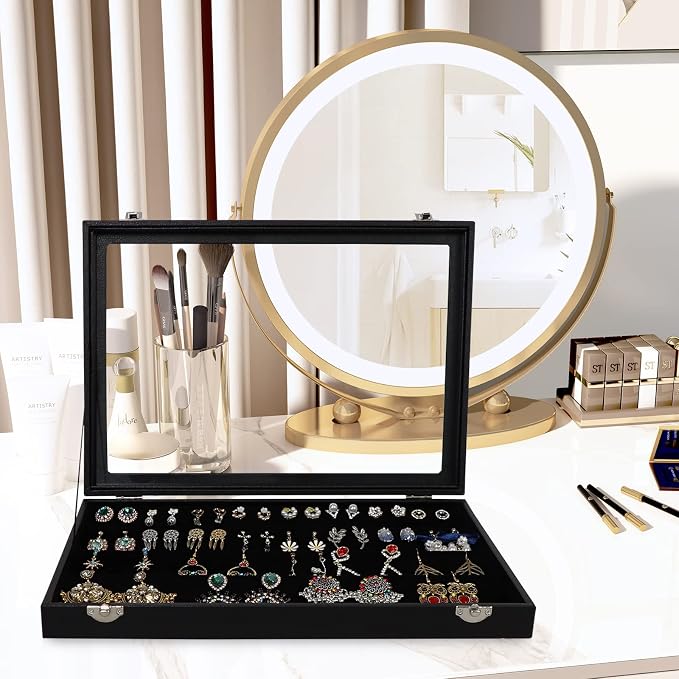Wudygirl 32 Pairs Jewelry Organizer Velvet Jewelry Tray Clear Lid Earring - Image 2
