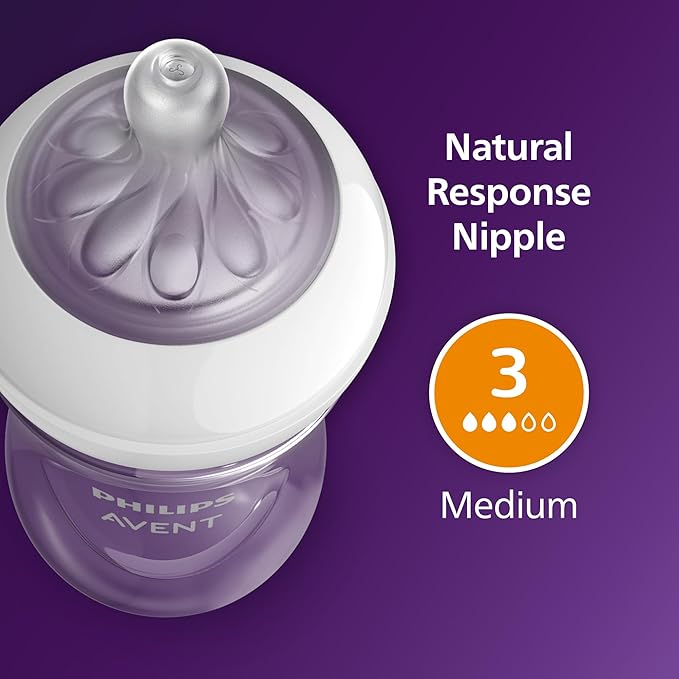 Philips Avent Natural Baby Bottles with Natural Response Nipples (Medium Flow, Flow 3), 9oz, Teal, 4-Pack, SCY903/44