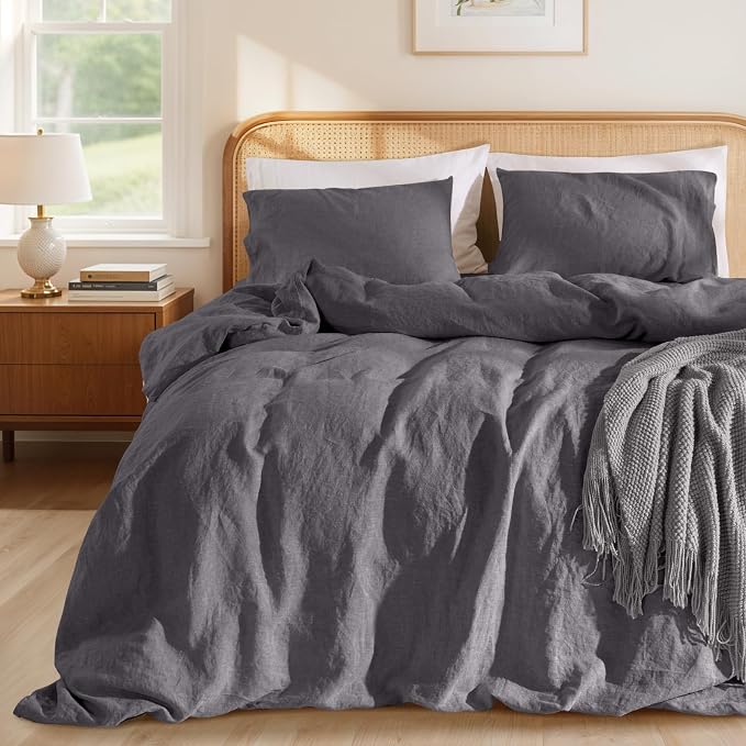 LBRO2M 100% France Linen Duvet Cover Set Cal King Size 3 Pcs Natural Flax by LBRO2MBedding