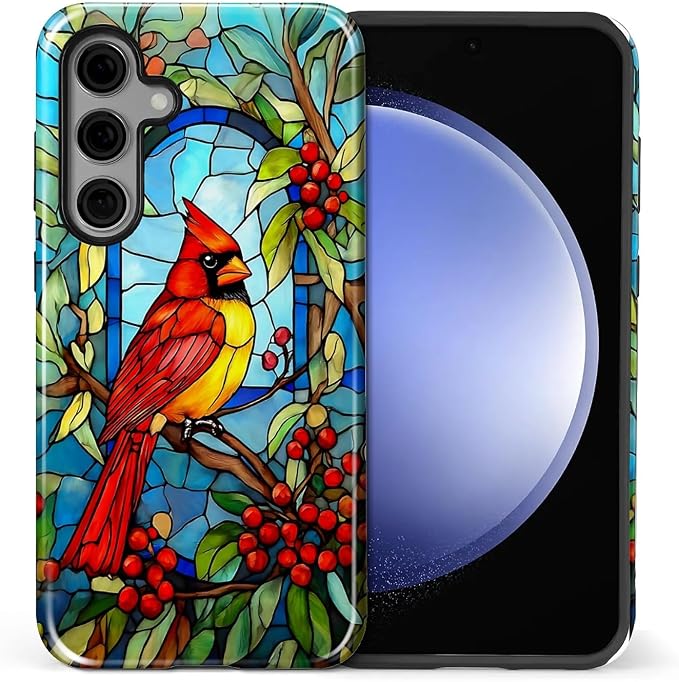 for Samsung Galaxy S23 FE Case, Stained Glass Cardinal Bird Pattern Glossy 2 in - Image 2