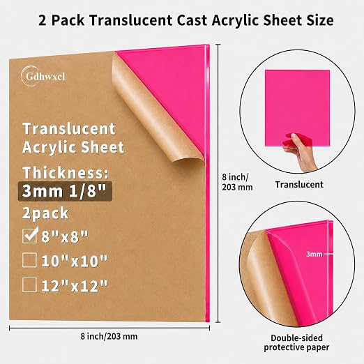 1/8 Thick 8 x 8 inch Translucent Acrylic Sheets - Image 2