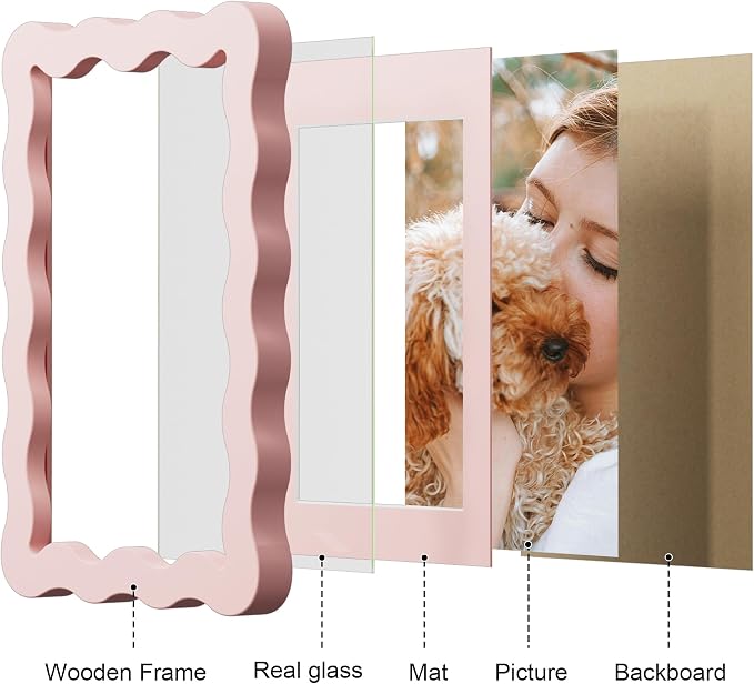 4x6 Picture Frame with Mat for 3.5x5, Wavy Edge Wooden Real Glass Photo Frame - Image 5