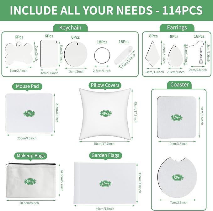 AMDAILY 114Pcs Sublimation Blanks Products, Sublimation Blanks Set | Including - Image 5