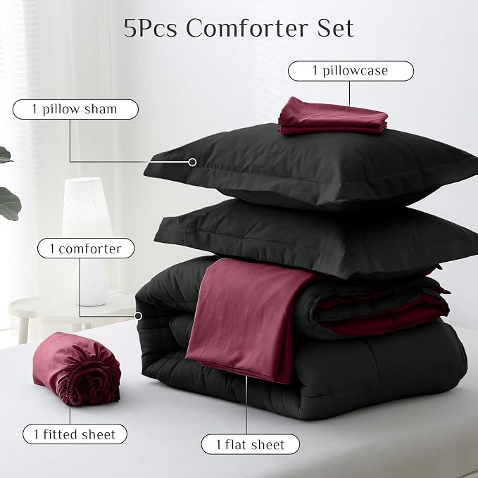 JOLLYVOGUE Twin Comforter Set, Ultra-Soft Bed in a Bag Twin Size 5 Pieces - Image 5
