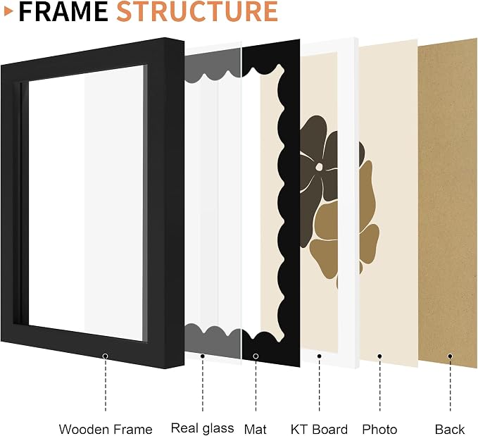 6x8 Picture Frame with Wavy Mat, Wooden Real Glass 6 x 8 Photo Frame - Image 5