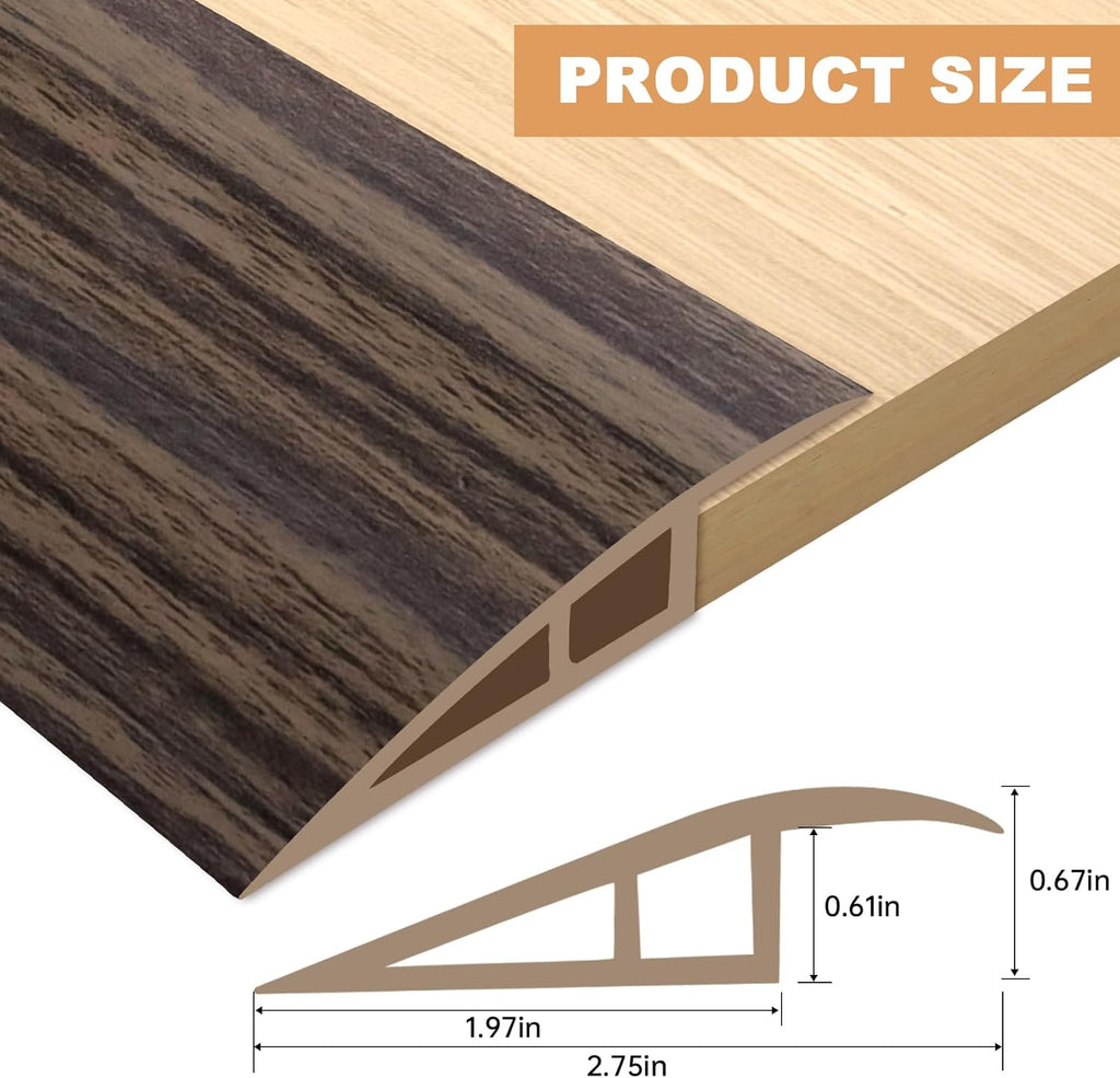 Vinyl Door Threshold Flooring Transition Strip Self Adhesive Carpet Edging Strip for Laminate Doorway Edge Threshold from 2/5" to 3/5" (Grayish Brown Wood Grain, 6.6 Ft)