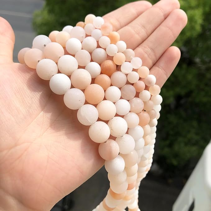 48pcs Natural Matte Light Pink Aventurine Gemstone Beads，8mm Frosted Round - Image 3