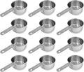 1/3 Cup Stainless Steel Measuring Cup | Sturdy Metal 80 ml | 80 cc | 3 oz | Single Cup for Wet and Dry Ingredients | Great for use as 1/3 Cup Dog Food Scoop - 12 PK