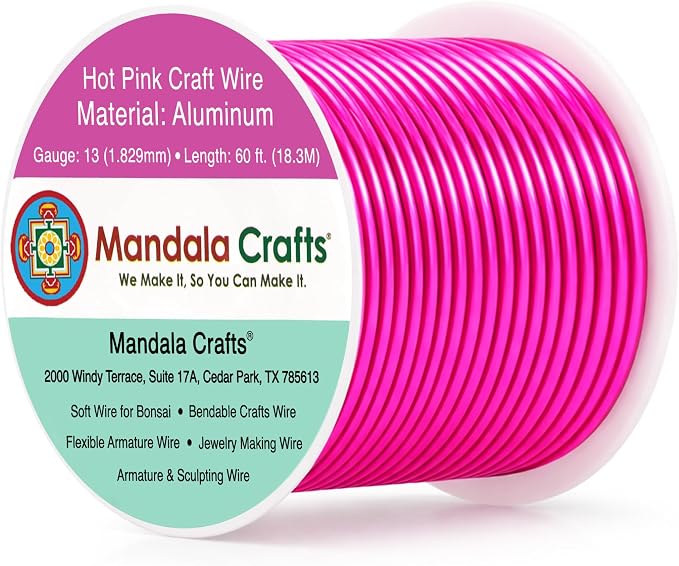 Mandala Crafts 13 Gauge Hot Pink Anodized Aluminum Craft Wire, 60 FT | Colored by MandalaCrafts