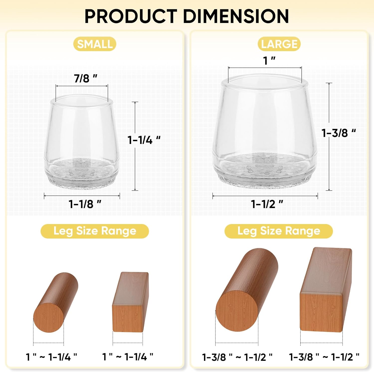 BALEINE 16 Pack Silicone Chair Leg Floor Protectors, Stool Leg Protectors Cap, Non-Slip Chair Leg Caps for Hardwood Floors (Clear Combo 16 Pack)