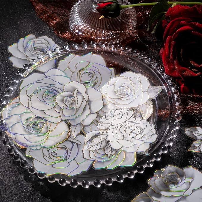 120pcs White Flower Scrapbook Stickers Pack, Vintage Roses Lilies Daisies - Image 3