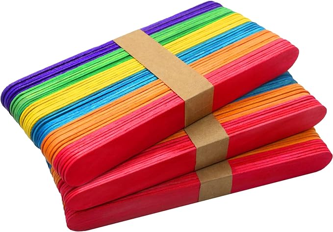WISYOK 120 Pcs 6” Colored Jumbo Wooden Craft Sticks by WISYOK