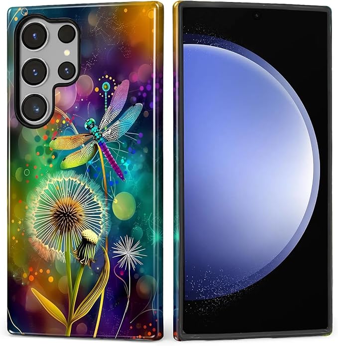 for Samsung Galaxy S23 Ultra Case, Dragonfly Dandelion Colorful Pattern Glossy by Teonvpu