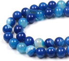 MJDCB Natural Stone Beads Blue Striped Agate Round Loose Beads by MJDCB